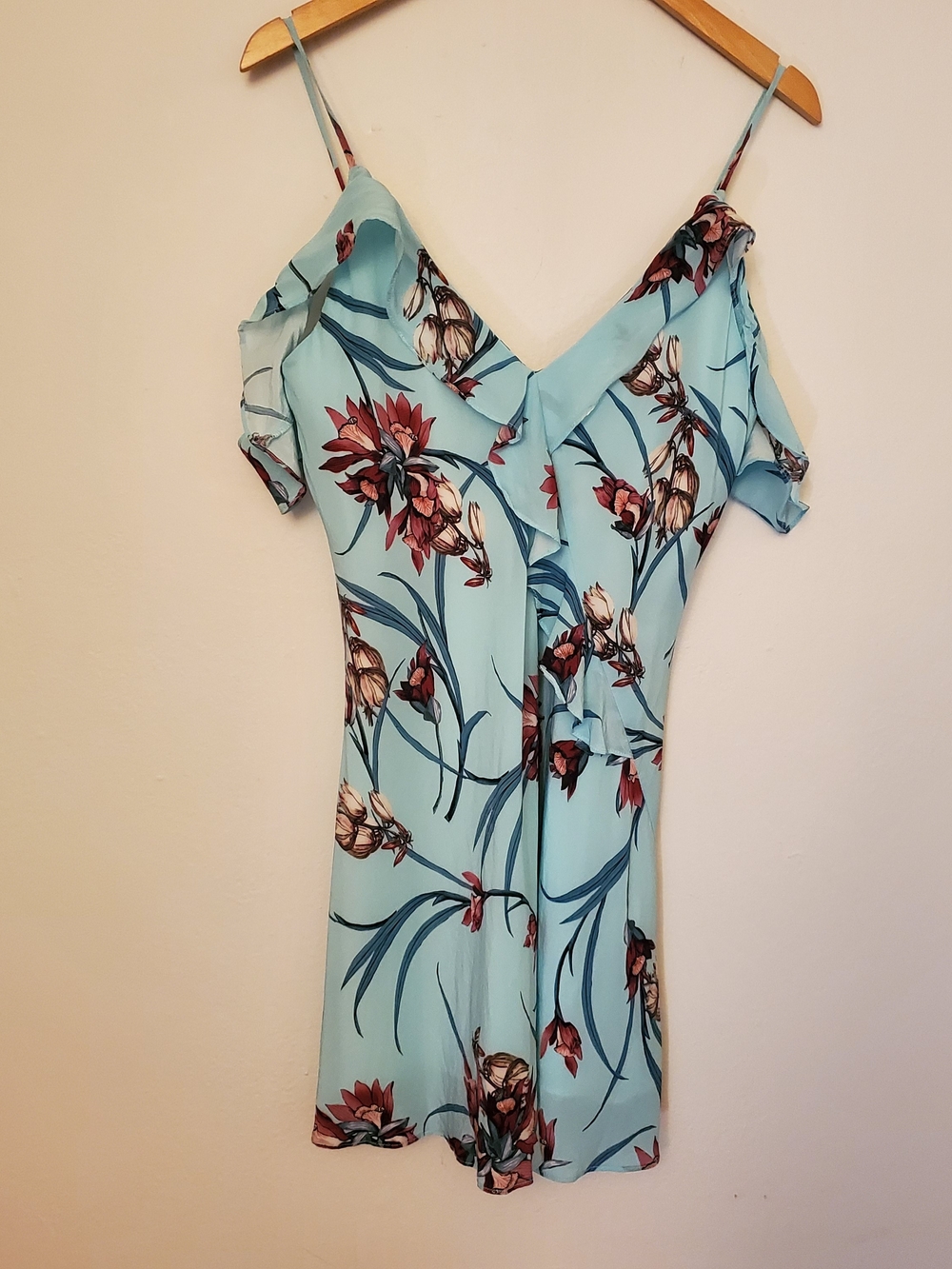 Floral Ruffle Slip Dress - Light Blue